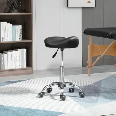Immagine prodotto di MODFU sgabello da salone sgabello rotante con sedile girevole a 360° e sedile imbottito, sgabello da lavoro regolabile in altezza per massaggi e salone con ruote, nero