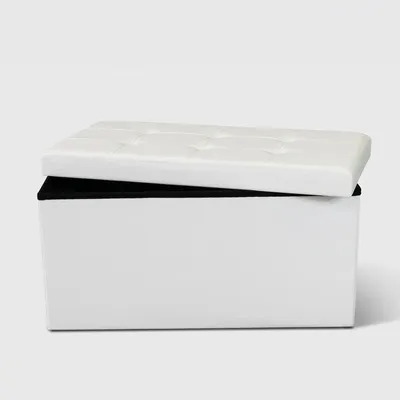 Immagine prodotto di Pouf Contenitore Rettangolare In Ecopelle Bianco