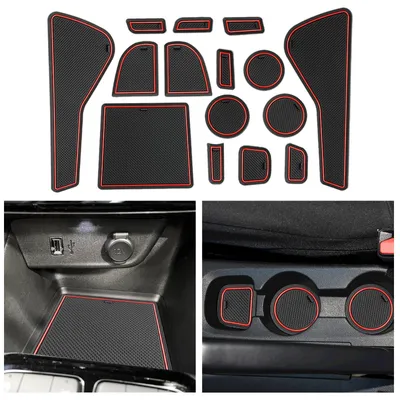 Image de Compatible avec l'Opel Corsa F 2020-2024 et 2025, tapis en caoutchouc pour la console centrale, tapis antidérapants pour les porte-gobelets, tapis en caoutchouc pour l'accoudoir, accessoires pour la Corsa F avec frein à main (rouge)
