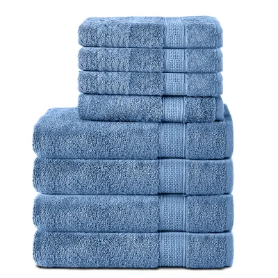 Produktbild von Komfortec 8er Handtuch Set aus 100% Baumwolle, 4 Badetücher 70x140 und 4 Handtücher 50x100 cm, Frottee, Weich, Towel, Groß, Hellblau