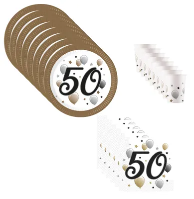 Produktbild von Meilensteine 50 Geburtstag Party Set 36-tlg Deko Geschirr Teller Becher