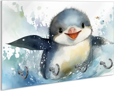 Produktbild von Wallario Schlüsselbrett aus Glas, Motiv: Pinguin in Aquarell, 30 x 20 cm mit 4 Haken