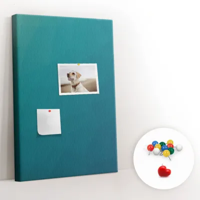 Obrázek produktu pro Korková nástěnka s kolíčky - Tabule s kolíky pro fotografie a poznámky - 60x40 cm - Připínáčky barevné 100 kusů - Geometrická abstrakce