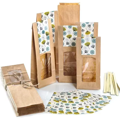 Produktbild von Logbuch-Verlag 10 Geschenktüten mit Sichtfenster + Sticker zum Verschließen - Teetüten Kekstüten zum Befüllen 8,5 x 26,5 x 5 cm25 Stück