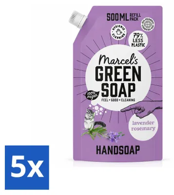 Produktbild von 5 x Marcel’s Green Soap Handseife Nachfüller - Lavendel & Rosmarin - 500 ml - Vorteilspackung - 5 Stücke