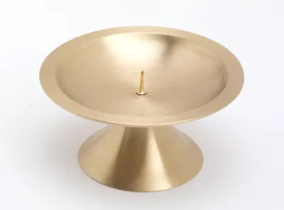 Produktbild von Kerzenleuchter Scheibenleuchter Messing Gold matt satiniert mit dünnen Dorn Ø 11 cm ideal für Kerzen, Taufkerzen, Kommunionkerzen