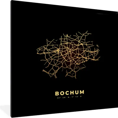 Produktbild von MuchoWow® Gerahmtes Poster Bochum - Gold - Karte - Stadtplan 40x40 cm - Poster mit Schwarzem Bilderrahmen Wandposter Rahmen Foto Bilder - Mit Rahmen - Wanddekoration Schlafzimmer