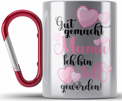 Produktbild von Trendation - Mutter Mama Edelstahl Tasse Karabiner Geschenk von Tochter zum Geburtstag Weihnachten Karabiner Edelstahl Tasse Karabiner Edelstahl Lustig Geschenke Muttertag Muttertagsgeschenk (Rot)