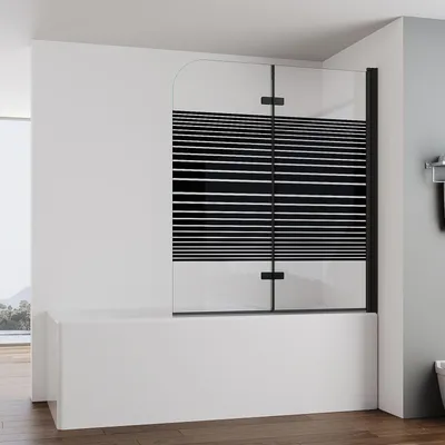 Produktbild von IMPTS Duschwand für Badewanne 120x140cm Faltbar Duschabtrennung 2-teilig Badewannenaufsatz ESG GLAS Badwannenfaltwand Schwarze, Gestreift