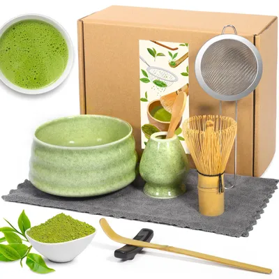 Matcha-Set 8-teilig mit Schale, Besen, Sieb & Löffel