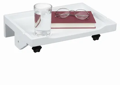 Produktbild von Relaxdays Nachttisch klemmbar, Bambus, H x B x T: 9 x 36 x 25,5 cm, Getränkehalter, Bettablage zum Einhängen, weiß