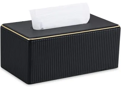 Produktbild von Kosmetiktücherbox Leder Schwarz 25.2 x 14.2 x 10.5 cm