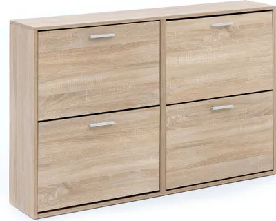 Produktbild von WOHNLING Schuhschrank WL5.828 Modern 120 x 81 x 24 cm Holz Schuhregal Sonoma 4 Fächer Schuhkommode Flurschrank mit Ablage Schuhkipper
