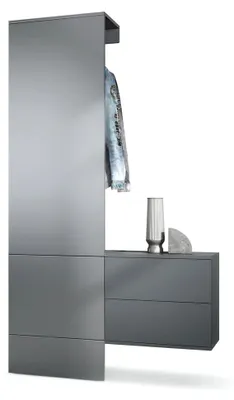 Produktbild von Garderobenset Carlton 2,  Germany, Wandgarderobe aus Deko-Paneel und hängendem Schubladenschrank, Anthrazit matt/Graphit Seidenmatt (105 x 193 x 35 cm)