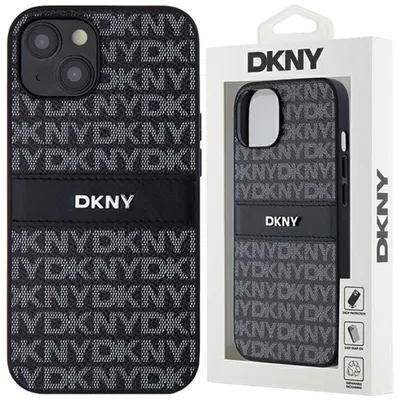 Produktbild von DKNY Leder-Monostreifen und Metalllogo - iPhone 15 Plus / 14 Plus Hülle (Schwarz)
