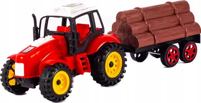 Produktbild von Spielzeug Traktor mit Holzanhänger & Baumstämmen - Friktionsantrieb Bauernhof Fahrzeug 32cm