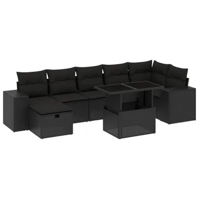 Produktbild von vidaXL 8-tlg. Garten-Sofagarnitur mit Kissen Schwarz Poly Rattan