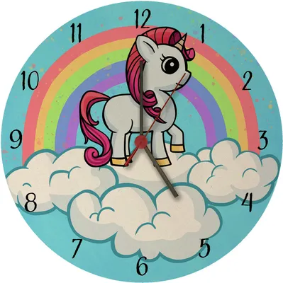 Produktbild von Einhorn mit Regenbogen Mädchen Wanduhr aus MDF