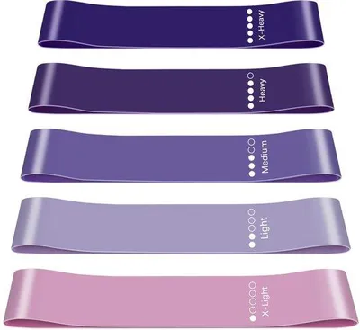 Productafbeelding van Unyqoos® Set met 5 weerstandsbanden (TPE) – 5 weerstandsniveaus 5–40 lb, latexvrij, inclusief draagtas en handleiding, voor krachttraining en flexibiliteitstraining