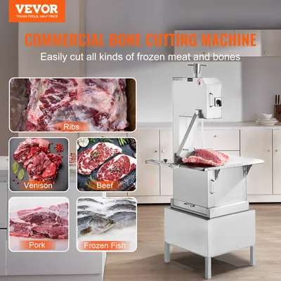 Produktbild von VEVOR Kommerzielle Fleischknochen Sägemaschine 2200 W, 1500 kg/h Knochenschneidemaschine Gefrorene Fleisch Knochen Schneidemaschine, 4-220 mm Einstellbare Dicke Knochensäge 620 x 520 mm Arbeitstisch