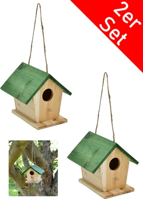 Produktbild von 2x Vogelhaus zum Hängen Nistkasten Nisthöhle Nisthilfe Meisenhaus Holz Häuschen