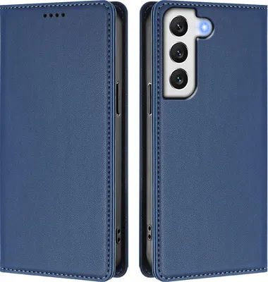 Produktbild von Handyhülle für Samsung Galaxy S22 5G, Kunstleder Klapphülle Stoßfeste Magnetische Hülle mit Ständer Dunkelblau