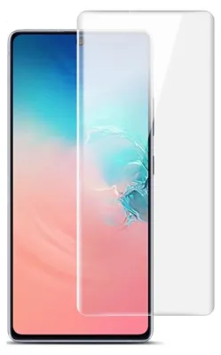 A screen protector is shown placed over a smartphone.