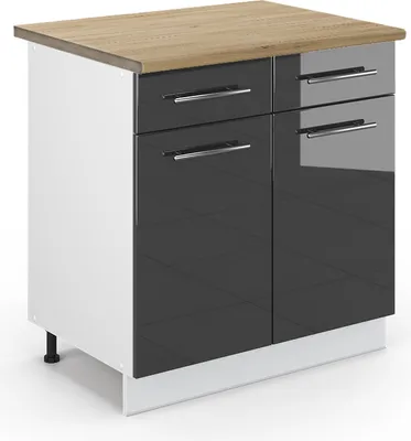 Immagine prodotto di Mobiletto base per cucina Vicco Fame-Line Antracite lucido 80 cm , PL Rovere, Model 46133