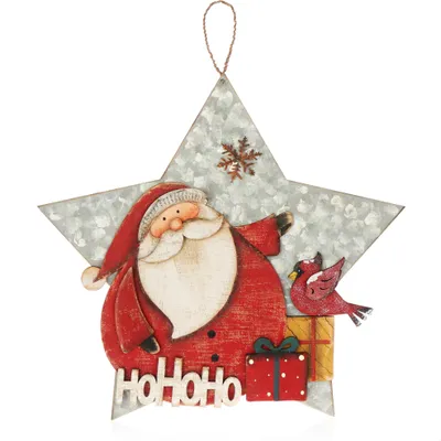 Productafbeelding van com-four® Kerstdecoratie voor aan de muur - Houten sterrenhanger - Grote kerstman-decoratie in hartvorm - Kerstwanddecoratie