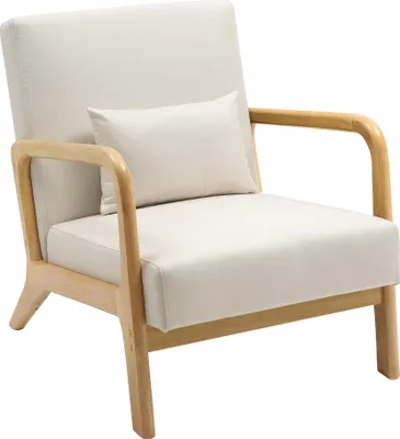 Image de Fauteuil Hibbing - tissu, pieds en bois naturel - Crème