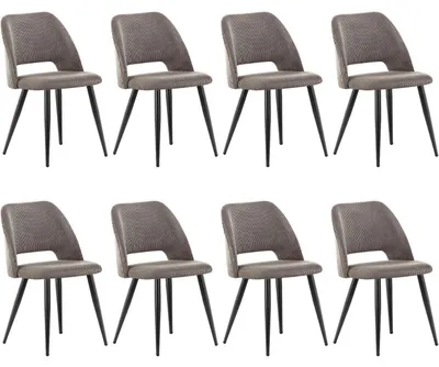Image de Ensemble de 8 chaises de salle à manger en velours, avec pieds en métal, de couleur marron