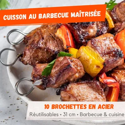 Image de Brochettes en Acier Inoxydable 31 cm – Lot de 10