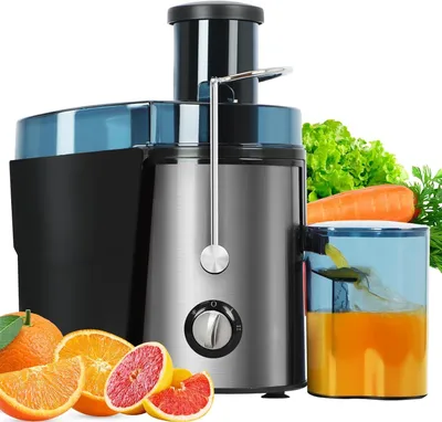 Produktbild von Entsafter, 1000W Entsafter für Obst und Gemüse aus Edelstahl, 63mm Einfüllöffnung, 2 Geschwindigkeitsstufen, 500ml