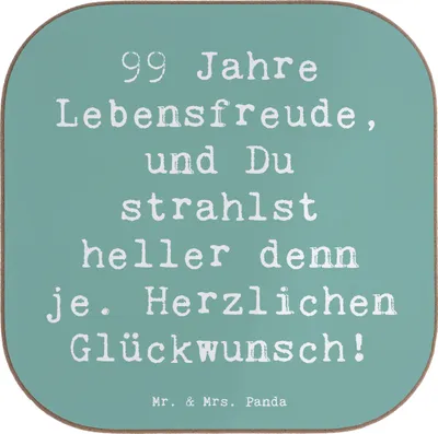 Produktbild von Mr. & Mrs. Panda weinflaschenuntersetzer Spruch 99. Geburtstag Lebensfreude - Meeresbrise - Geschenk, Untersetzer für Gläser, Herzlichen Glückwunsch, Getränkeuntersetzer