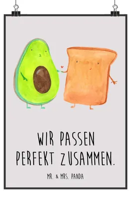 Produktbild von Mr. & Mrs. Panda Bild Avocado Toast DIN A2 - Grau Pastell - Geschenk, Liebe, wanddeko, Wandbild, Freundin, Plakat, drucke, Hochzeit, Posterdruck