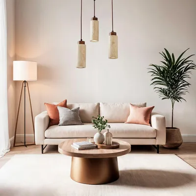 Produktbild von Opviq, Hochwertiger Kronleuchter mit Holzfurnier und Metallkörper, Travertin-Kappe, verstellbare Höhe 23-153 cm, Ø30 cm Basis, Beige und Walnuss, ideal für rustikale Räume.