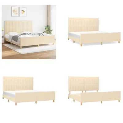 Image de vidaXL Cadre de lit avec tête de lit Crème 180x200 cm Tissu - Cadre de lit Avec Tête de lit - Cadre de lit - Lit Avec Tête de lit
