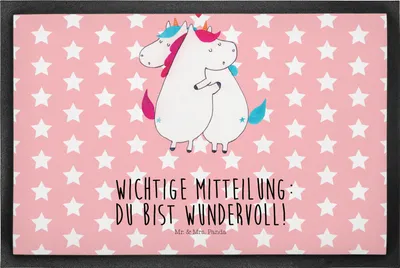 Produktbild von Mr. & Mrs. Panda Bodenvorleger Einhorn Mitteilung 50 x 75 cm - Rot Pastell - Geschenk, Spruch, Gummimatte, fußmatte, Unicorn, Valentinstag, Schmutzfänger, Schmutzmatte