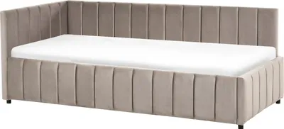 Zdjęcie produktu dla BELIANI Łóżko pojedyncze beżowoszare welurowa tapicerka 90 x 200 cm eleganckie pikowane stelaż z listew drewniane nóżki