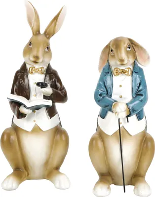 Produktbild von Deko-Hasen, 2 große Osterhasen, mit aufgestellten und mit angelegten Hasenohren Polyresin, (H) ca. 40 / 33 cm, Osterdekoration - Dekofigur
