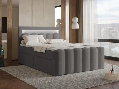 Produktbild von Chilly Möbel Design Bett Luméra Duo - Komfort Boxspringbett mit Schubladen, LED-Beleuchtung, Matratze und Topper 180x200 cm / 4 Schubladen / H3 / Bouclé / Dunkelgrau