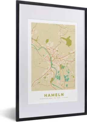 Produktbild von MuchoWow® Gerahmtes Poster Vintage - Karte - Hameln - Stadtplan 40x60 cm - Poster mit Schwarzem Bilderrahmen Wandposter Rahmen Foto Bilder - Poster in Rahmen