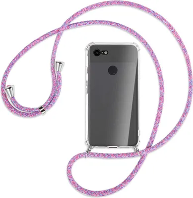 Produktbild von Handykette Backcover-Schutzhülle mit Band (Metall silberfarben) für Google Pixel 3 - lila/rosa/blau