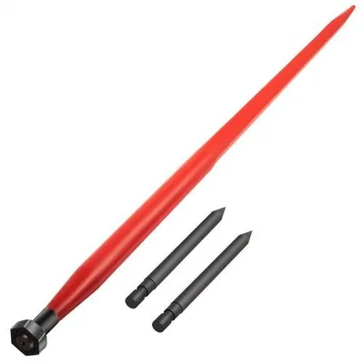 Produktbild von VEVOR Frontladerzinken, 125 cm, Zinken, 1360 kg Kapazität, schnell anzubringender Ballenspieß, quadratische Heuballenspeere, 1 3/4 Zoll breit, rot beschichtet, Ballengabel mit 2 Stabilisatoren