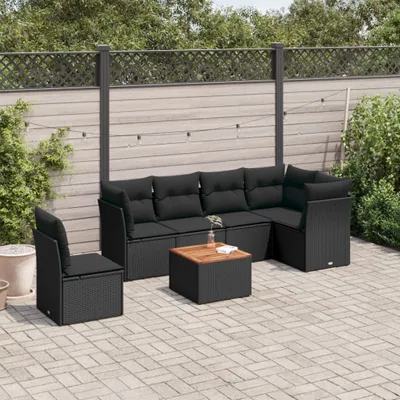 Produktbild von 7-tlg. Garten-Sofagarnitur mit Kissen Schwarz Poly Rattan 3255992