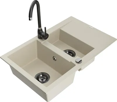 Immagine prodotto di Mexen Gaspar lavello in granito 1,5 vasche con scolapiatti e rubinetto cucina Telma, beige - 6507-69-670200-70