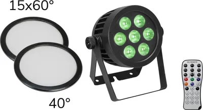 Produktbild von EUROLITE Set LED IP PAR 7x8W QCL Spot + 2x Diffusorscheibe (15x60° und 40°) (20000670)