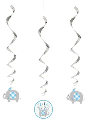 Immagine prodotto di Baby shower: elefante maschio, 3 ghirlande a spirale