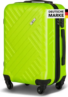 A close-up of a bright green suitcase against a white background.