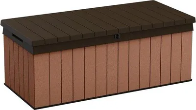 Image de Boîte de rangement d'extérieur 380 L, aspect bois, résistante aux intempéries
